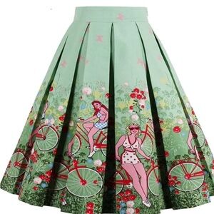 Girsl just wanna have fun swing Green Knee-Length A-Line Pleated Skirt XXL/12
